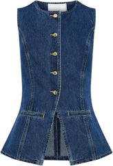 Women's Denim 2 Piece Set Casual Business Sleeveless Jean Blazer Vest Tops and Shorts Outfit Tracksuits