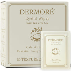 DERMORE 50Pcs Tea Tree Eyelid Cleansing Wipes | Individually Wrapped Wipes | Refreshing Cleanse & Gentle Daily Eyelid Hygiene | Tea Tree Oil Eyelid Cleanser | Gentle Eye Care Solution