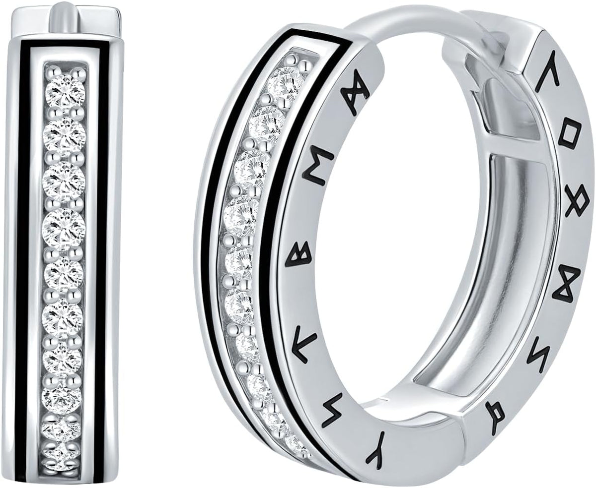 18K Gold Plated 925 Sterling Silver Hoop Earrings for Men Women | Celtic Cross Earring | Viking Runes Jewelry | Hypoallergenic Earring for Sensitive Ears | Lightweight Punk Huggie Earring , Come with Gift Box