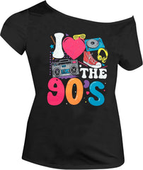 90s 80s Outfit for Women 80's Theme Party Disco Shirt Off The Shoulder Tops Vintage 90s Neon Off Shoulder Top