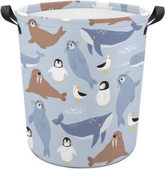 Cute Arctic Animal Laundry Hamper Polar Bear Penguin Hampers for Laundry Dirty Clothes Basket Organizer Room Decor