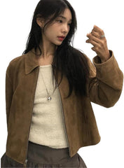 Motorcycle Leather Jacket Women Korean Style Fit Short Fall Coat