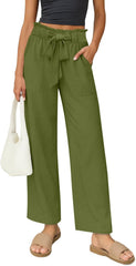 Women's Palazzo Pants Wide Leg High Waisted with Pockets Casual Lightweight Trousers Elastic Waist Summer Beach