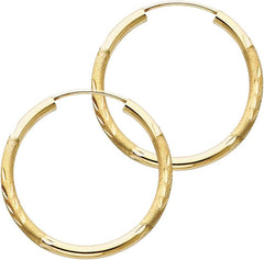 14kt Yellow Gold Diamond Cut Hoop Earrings, Polished Finish
