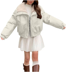 Sherpa Jacket for Women Winter Warm Coat Fleece Lined Coat PU Winter Jacket Plus Size Sherpa Casual Outwear