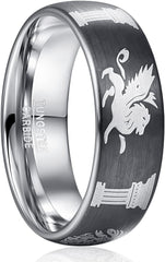 8mm Men‘s Rings Tungsten Rings for Men Silver Wedding Bands with Red Zircon Printed Organic Molecular Pattern Promise Rings Couple Rings Comfort Fit Size 7-12