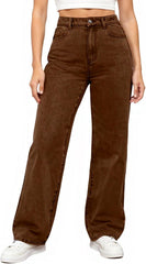 Womens Jeans High Waisted Wide Leg Button Pull On Jeans Oversized Baggy Straight Leg Boyfriend Stretchy Denim Pants