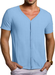 Men Viscose Pajama Top Button Up for Sleep, or Casual V Neck Short Sleeve, Breathable Summer Cardigan Style