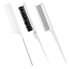 Patelai 3 Pieces Hair Styling Set - Fluffy Brush, Rat Tail Comb, and Triple Teasing Comb for Back Combing (Black)