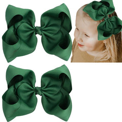 2 PCS 8 Inch Boutique Hair Bows Clips for Girls Toddler, Grosgrain Ribbon Big Large Bows Alligator Clips Kids Hair Accessories (White, Set-1)