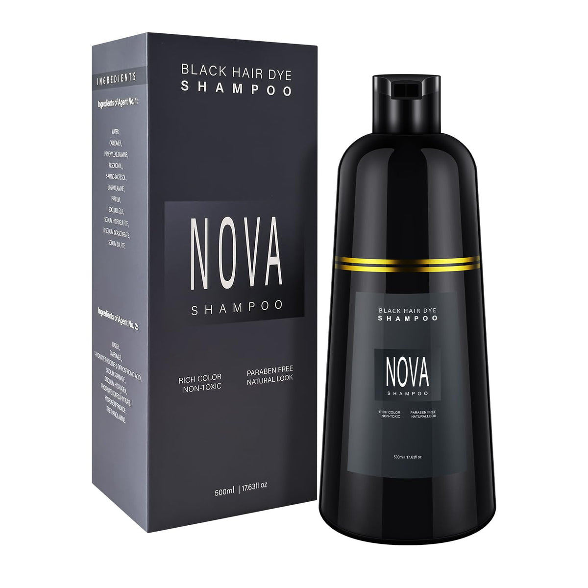 Hair Dye Shampoo & Champu Para Canas - Natural 3-in-1 Instant Gray Coverage for Men & Women (Black)