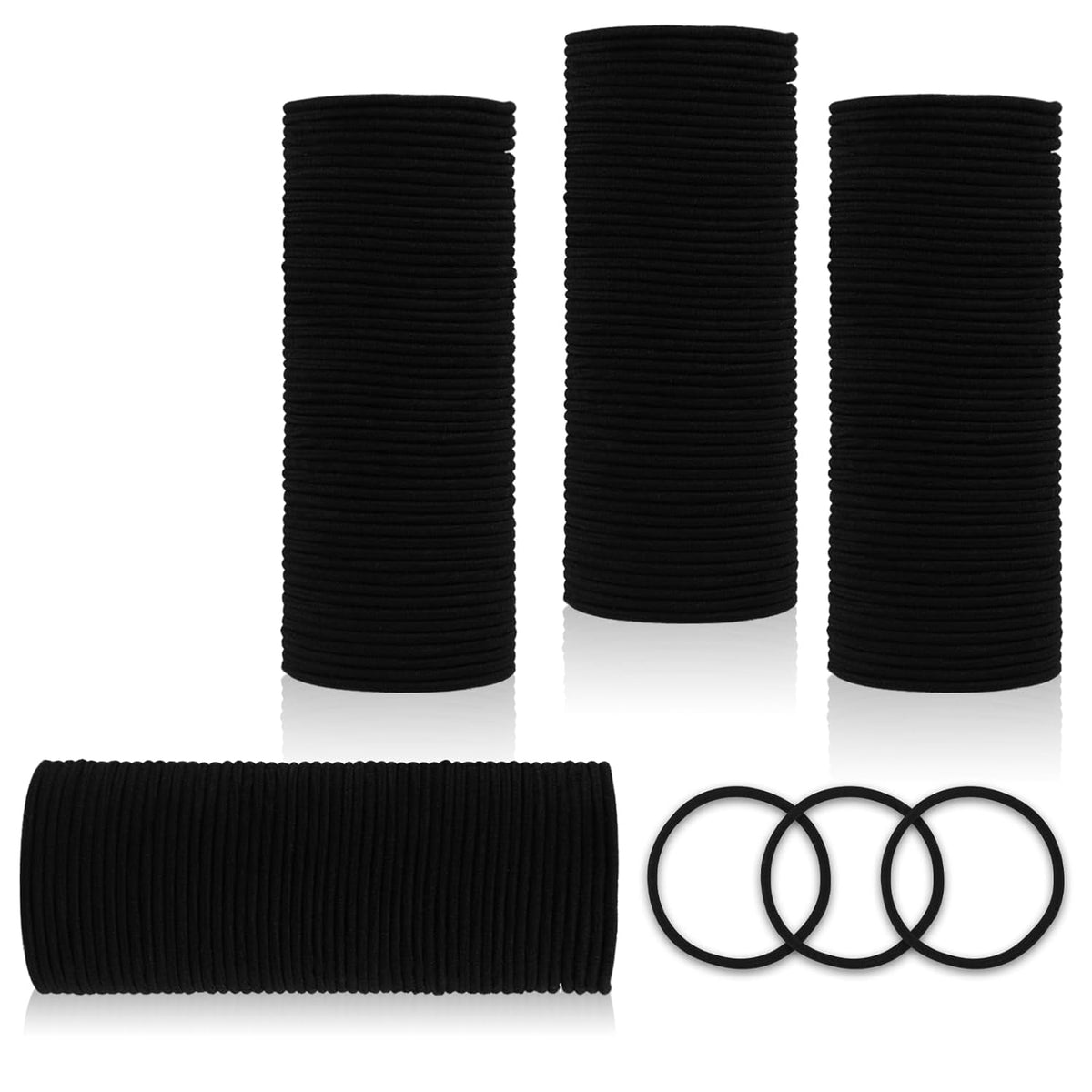 Hair Tie, 200 Count - Black, 3mm Thick Elastic Hair Ties for Women Girls, Men - No Damage, Perfect for Fine, Curly Hair and Sensitive Scalps