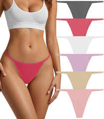 Cotton Thongs for Women G-String Breathable Underwear Low Rise T-back Panties Comfortable Stretch 6 Pack