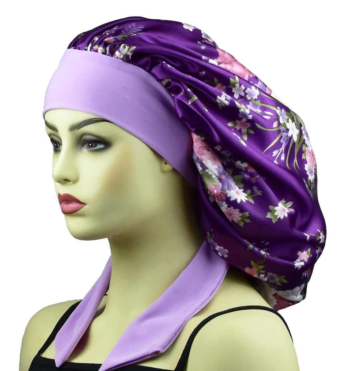 White Satin Bonnets for Sleeping Women Braids Long Hair Cover Silk Hair Bonnet Night Caps XL Large Satin Sleep Cap with Tie