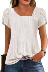 Womens Petal Sleeve Tops Summer Trendy T Shirt Casual Loose Square Neck Button Blouse Tees