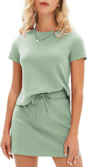 EXLURA Womens Summer 2 Piece Short Skirt Sets Short Sleeve Tshirt Matching Tennis Skort Dressy Cotton Travel Vacation Outfits