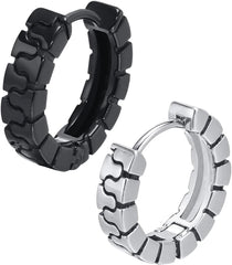 4mm Hoop Earrings for Men, Stylish Zipper Textured Small Huggie, Punk Rock Street Wear Hoops Ear Jewelry, 1 Pair