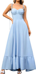 GLNEGE Women's Summer Spaghetti Strap Maxi Wedding Guest Dress Smocked Ruffle Tea Party Dresses Flowy A Line Sundress