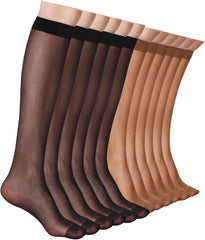 12 Pairs Knee High Stockings for Women, 20 Denier Sheer Nylon Socks for Women