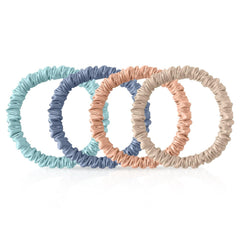 4Pcs Mulberry Silk Scrunchies Set, Silk Hair Ties Elastic for Women, Skinny Scrunchies Reduces Breakage for All Hair Types Srevela