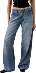 Low Rise Jeans for Women 2025 Casual Wide Leg High Waist Baggy Denim Pants Vintage 90s Jeans Y2K Streetwear