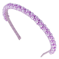 Small Pearl Headbands for Girls, Hapdoo 6.1inch White Beads Headband with Faux Pearl for Wedding, Non-adjustable Cute Fashion Beaded Bling Metal Based Hairbands for Birthday