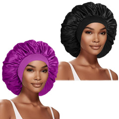 Extra Large Satin Bonnet Hair Cap, 17inches Silk Bonnet for Sleeping, Jumbo Silk Sleep Cap for Women Braids Curly Hair Locs 1Pcs (Black)