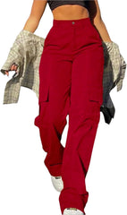 Women's Black Cargo Pants High Waisted Work Pants Casual Baggy Trousers Streetwear Y2K Wide Leg Cargo Jeans with Pockets