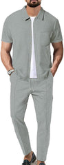 crazynekos Mens Summer Sets 2 Piece Outfits Causal Tracksuit Button Shirt and Pants Set for Men