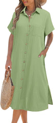 Zeagoo Women Dresses Summer Casual Short Sleeve Button Down Shirt Dresses 2025 Beach Cover Up with Pockets