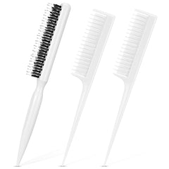 Patelai 3 Pcs Hair Teasing Comb Set Includes 2 Nylon Triple Comb and Boar Bristle Teaser Brushes for Women Stylist Men Backcombing Slicking Curly Thick Wet Hair(Black)