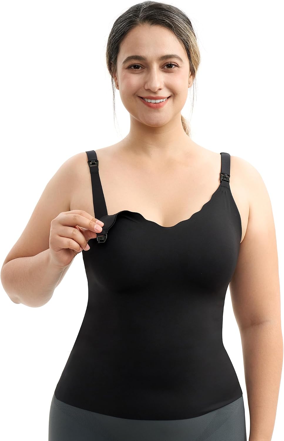 Momcozy Nursing Tank Tops for Breastfeeding, Seamless Nursing Cami with Built-in Bra, Adjustable Straps, Scalloped Design