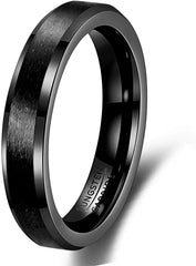 4mm 6mm 8mm Tungsten Carbide Wedding Band Ring For Men Women-Available in Black,Gold and Silver Matte Finish&Polished Beveled Edges Comfort Fit Size 5-12