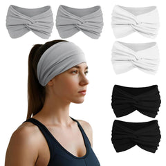 Headbands for Women, Non Silp Wide Hair Bands, Elastic Thick Head Bands, Stretchy Soft Sports Sweat Bands for Spa Workout Running Gym, Twist Knotted Cotton Cloth Turban Hair Accessories 6Pcs