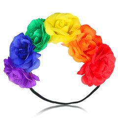 Flower Headband Red Blue White Elastic Ribbon 4th of July Hairband for Women Rose patriotic headband National Memorial Day para niña Hair Hoop Floral Crown for Party Supplies 1PCS