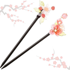 WILLBOND 2 Pieces Chinese Wooden Hair Sticks Retro Wooden Hairpins Japanese Classic Hair Chopsticks Handmade Flower Accessories for Women(Classic Style)