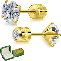 Hopply Moissanite Stud Earrings for Men & Women,D Color VVS1 Hypoallergenic Pure Titanium Screw Back Round Moissanite Wedding Earrings Dainty Cartilage Helix Piercing Jewelry 1-2CT