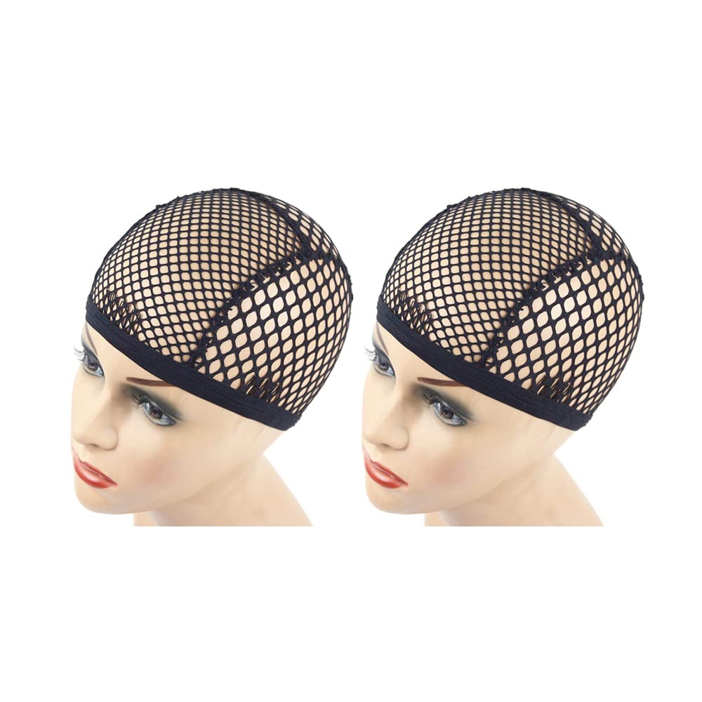 YANTAISIYU 1 Piece Wig Cap Black Stretchable Crochet Wig Cap with 4 Hair Clips Mesh Braided Wig Cap for Making Wig