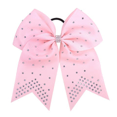 7 Inches Rhinestone Hair Bows Elastic Hair Tie Ribbon Large Cheer Bow Ponytail Holder Hair Band for Women Girls Kids Teens (White)