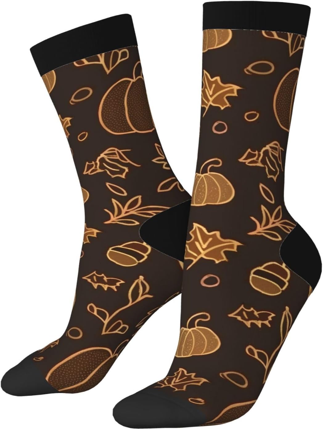 Pumpkin Floral Socks for Men Women Fall Maple Leaf Casual Athletic Crew Socks Warm Cozy Gifts