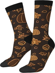 Pumpkin Floral Socks for Men Women Fall Maple Leaf Casual Athletic Crew Socks Warm Cozy Gifts