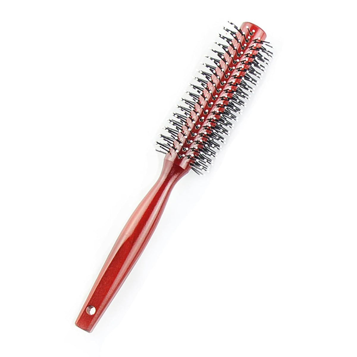 Round Curling Comb with Original Wooden Handle Made of Pure Beech Wood,Gentle Nylon Bristles,For All Hair Styles,Natural and Gentle Hair Brush (Yellow)