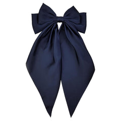 Large Navy Blue Satin Hair Bow Clip for Women Girls Oversized Long Tail Hair Accessory for Everyday Styling, 1-Pack