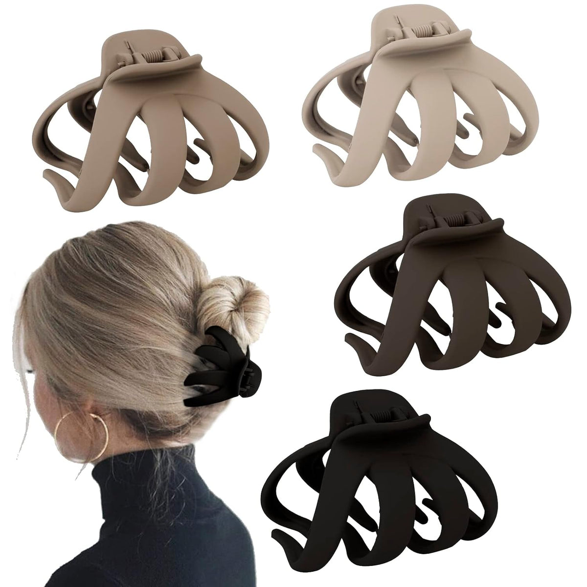 4PCS Extra Large Strong Hold Hair Clips for Thick and All Hair Types - 3.15" Jumbo Premium Octopus Claw Clips for Women and Girls
