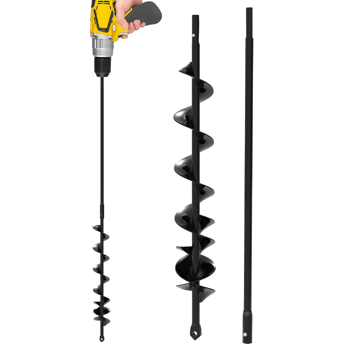 Auger Drill Bit for Planting 3 Pack with Extension - Spiral Hole Planter for Bulbs, Fence Posts, and Umbrella Holes - 3/8'' Hex Drive Drill- Gardening Hole Digger Yard Tools - Garden Drill Attachments