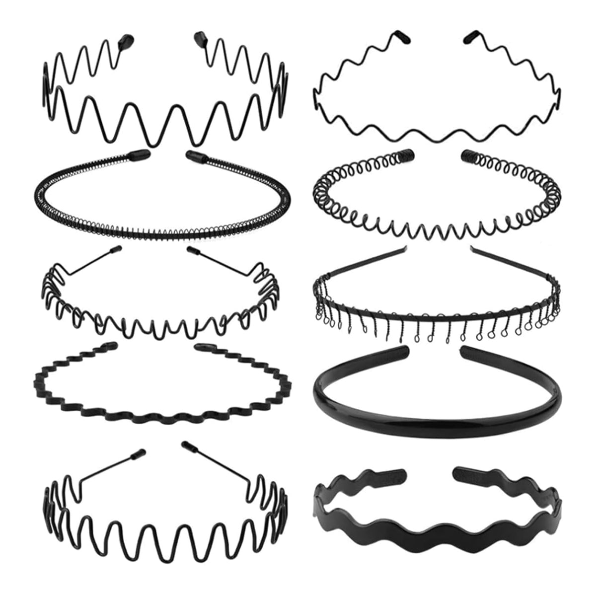 Metal Hair Band - 6 Pieces Metal Headband for Men and Women, Adjustable, Durable, Wavy Hairband, Hair Bands for Sports, Fashion, Unisex, Black, Elastic, 6 Count