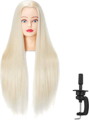 Hairingrid 26"-28" Mannequin Head Hair Styling Training Manikin Cosmetology Doll Head Synthetic Fiber Hair and Free Clamp Holder (Black)