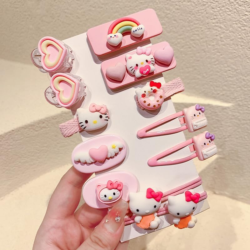 12 Pieces Kitty Kawaii Hair Clips for Girls Cartoon Girl Hair Accessories,Cute Things for Teen Girl Gifts (pink-2)