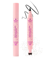 Freckle Eyeliner Pen 2 in 1, Natural Light Brown Fake Freckles Stamp Face Tattoo Waterproof, Smooth Long Lasting Smudge Proof Black Liquid Eyeliner, Quick Dry Magic Freckle Stain Summer Makeup 01
