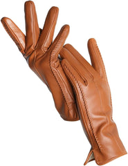 REHJJDFD Women's Sheepskin Gloves Winter Warm Plus fleece Short Thin Solid Leather Gloves